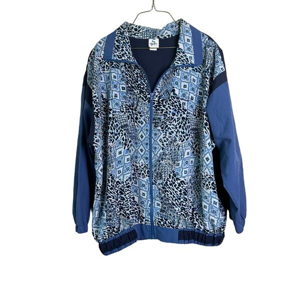 Sport Savvy Blue Monotone animal‎ abstract print zip up wind jacket Size 1X - Picture 1 of 7